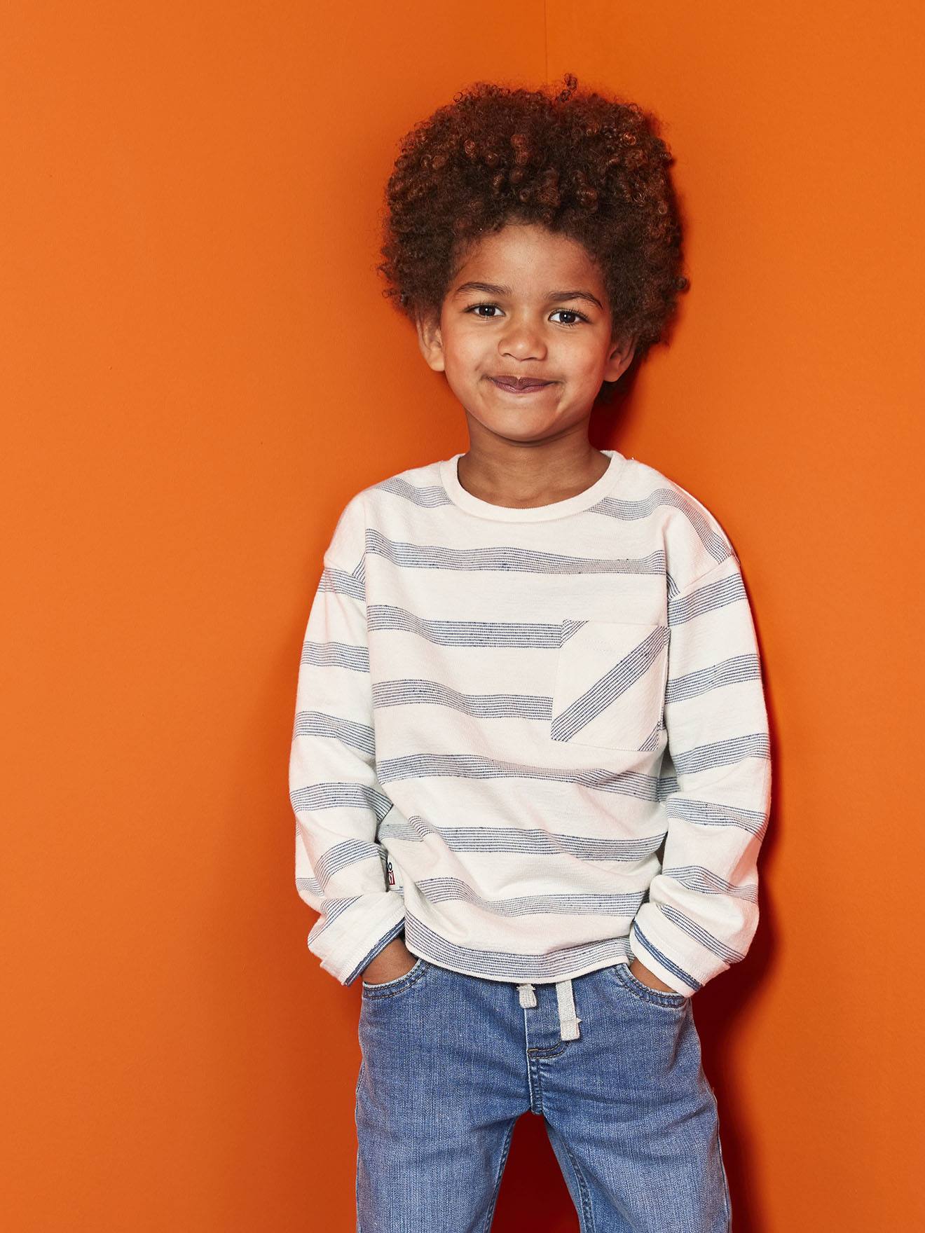 Tee-shirt manches longues effet rayé garçon rayé blanc