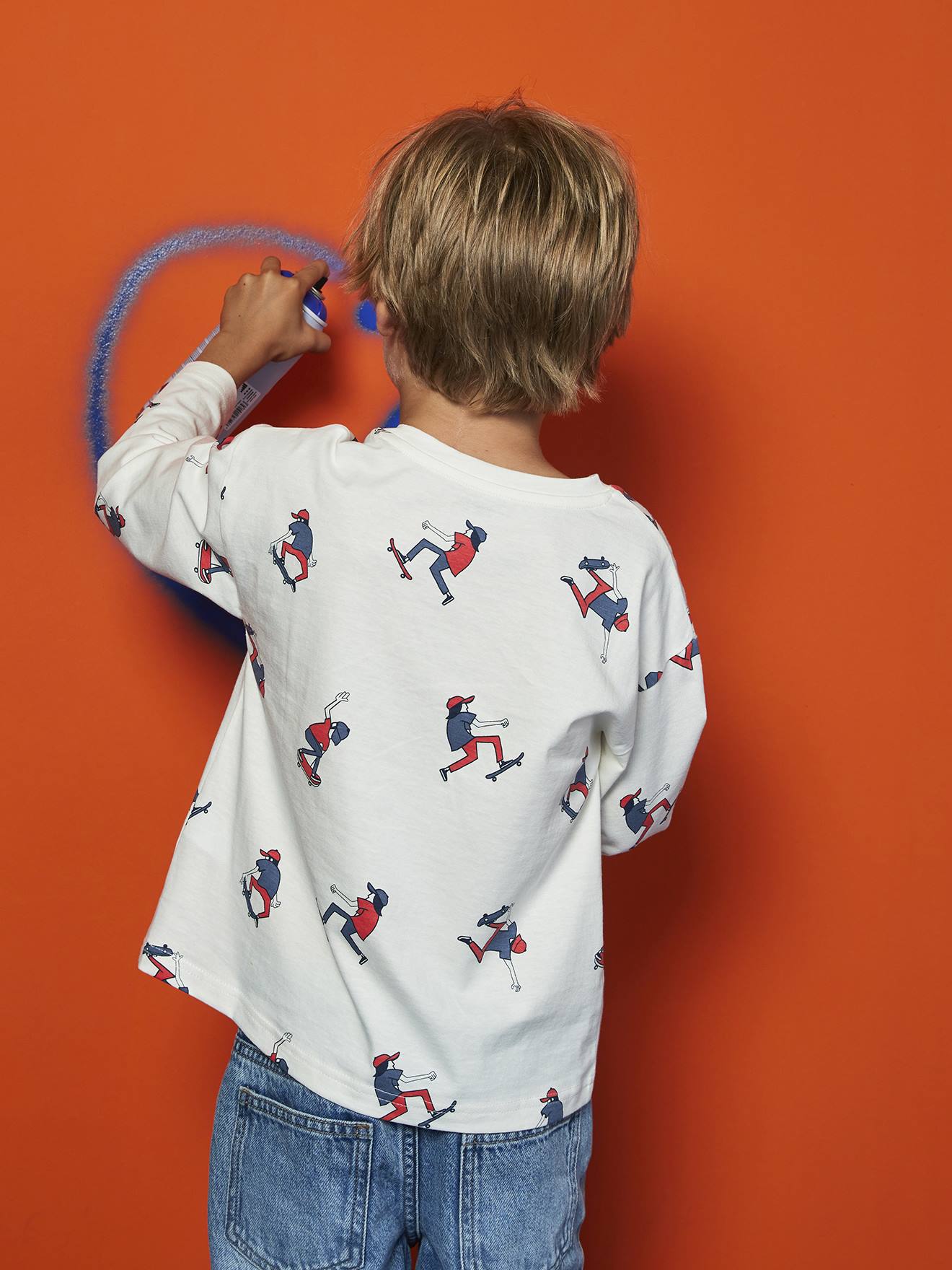 Tee-shirt manches longues HAPPY LA imprimé garçon blanc imprimé