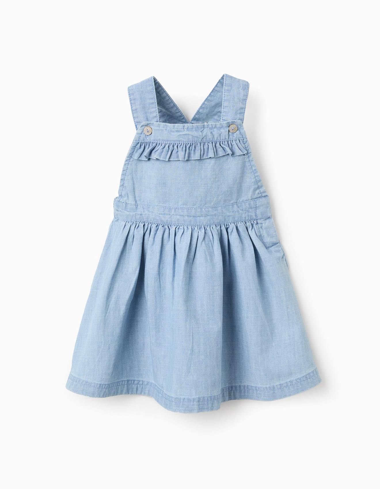 Robe-salopette En Jean Avec Volants Bleu Clair