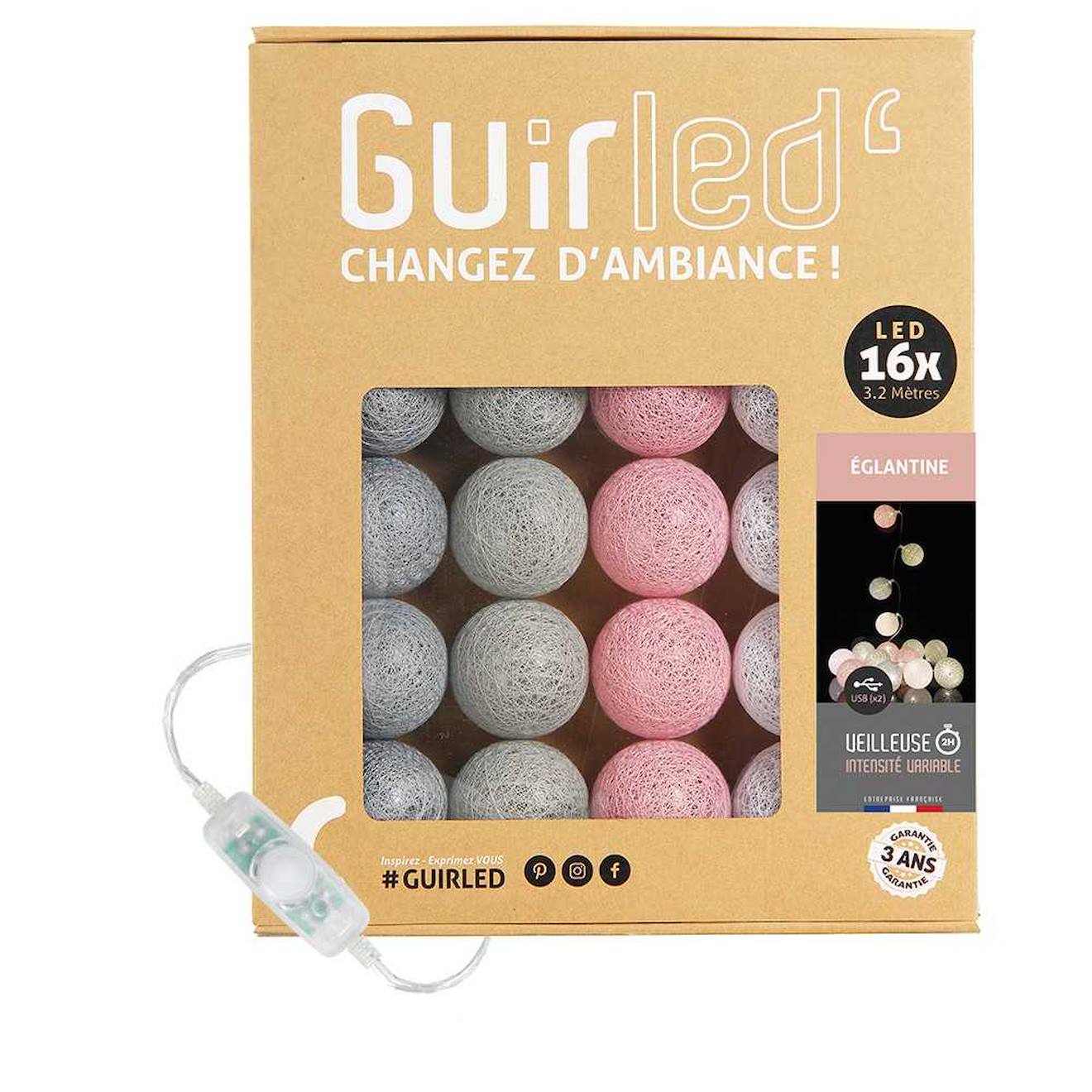 Guirlande Boule Lumineuse Led Usb Veilleuse 2h Églantine