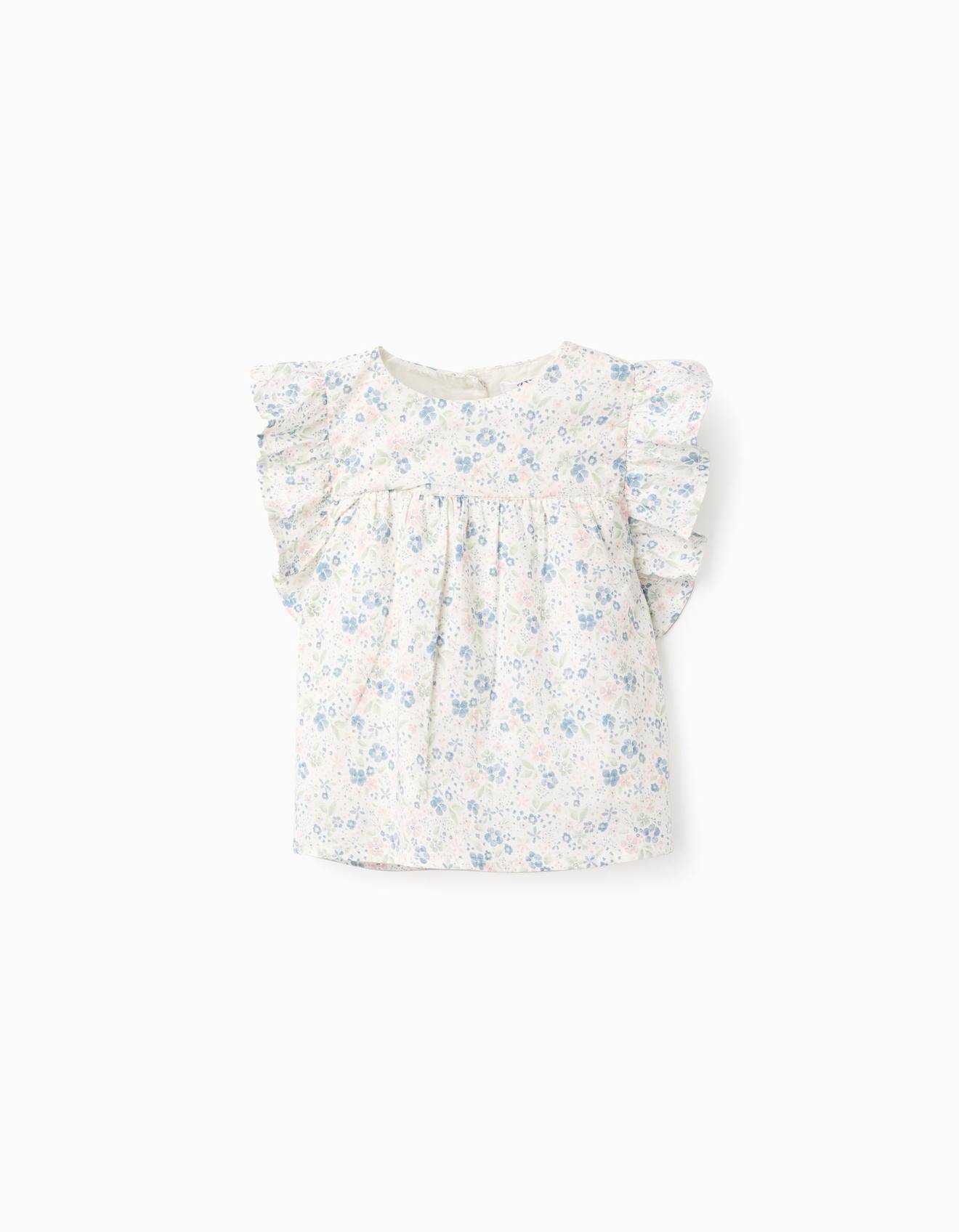 Chemisier En Coton Floral Avec Volants Beige Clair