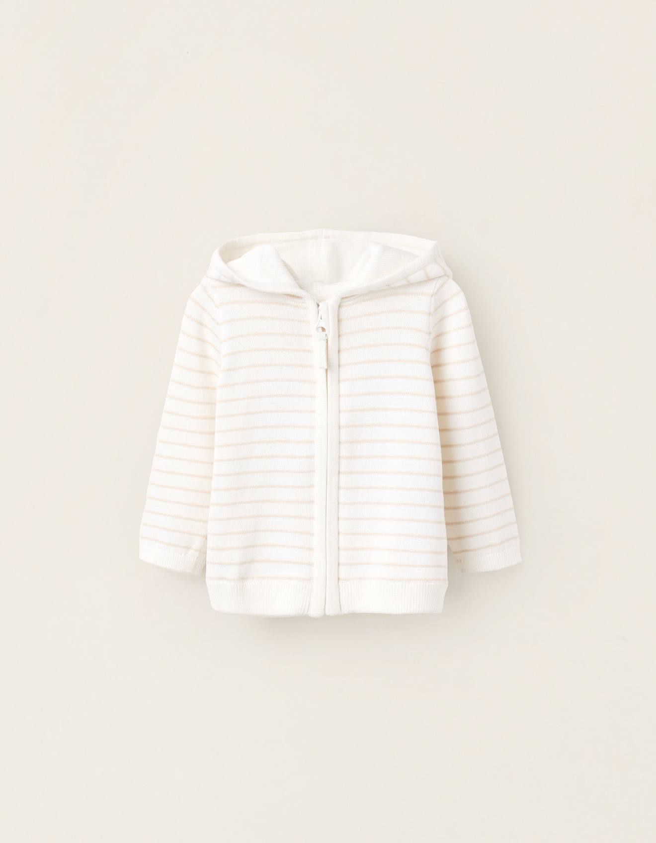 Gilet En Maille À Capuche Rayé Blanc