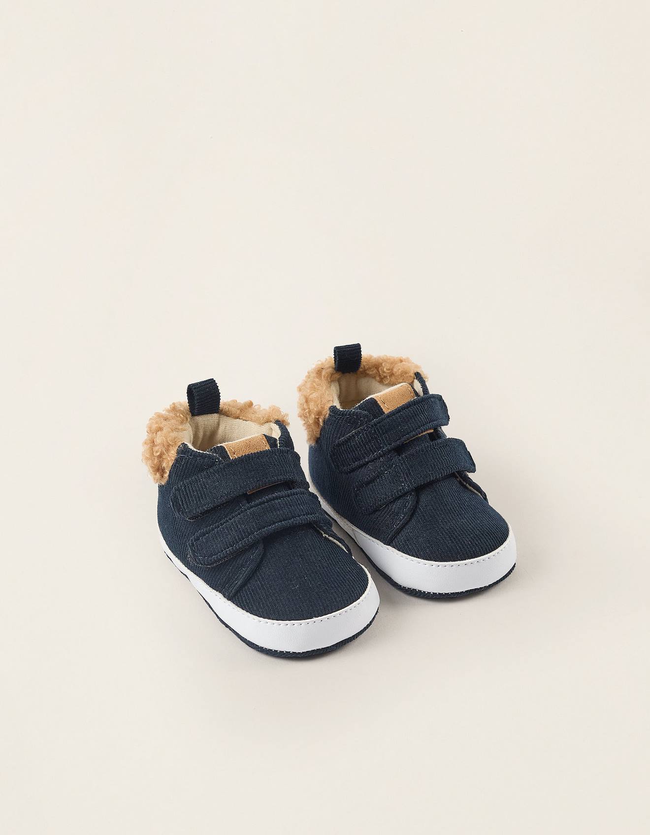 Bottes En Velours Côtelé Avec Bride À Scratch Bleu Foncé