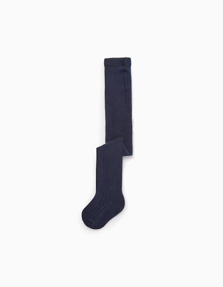 Zippy - Collants Maille Côtelée Anti-boulochage Bleu Foncé