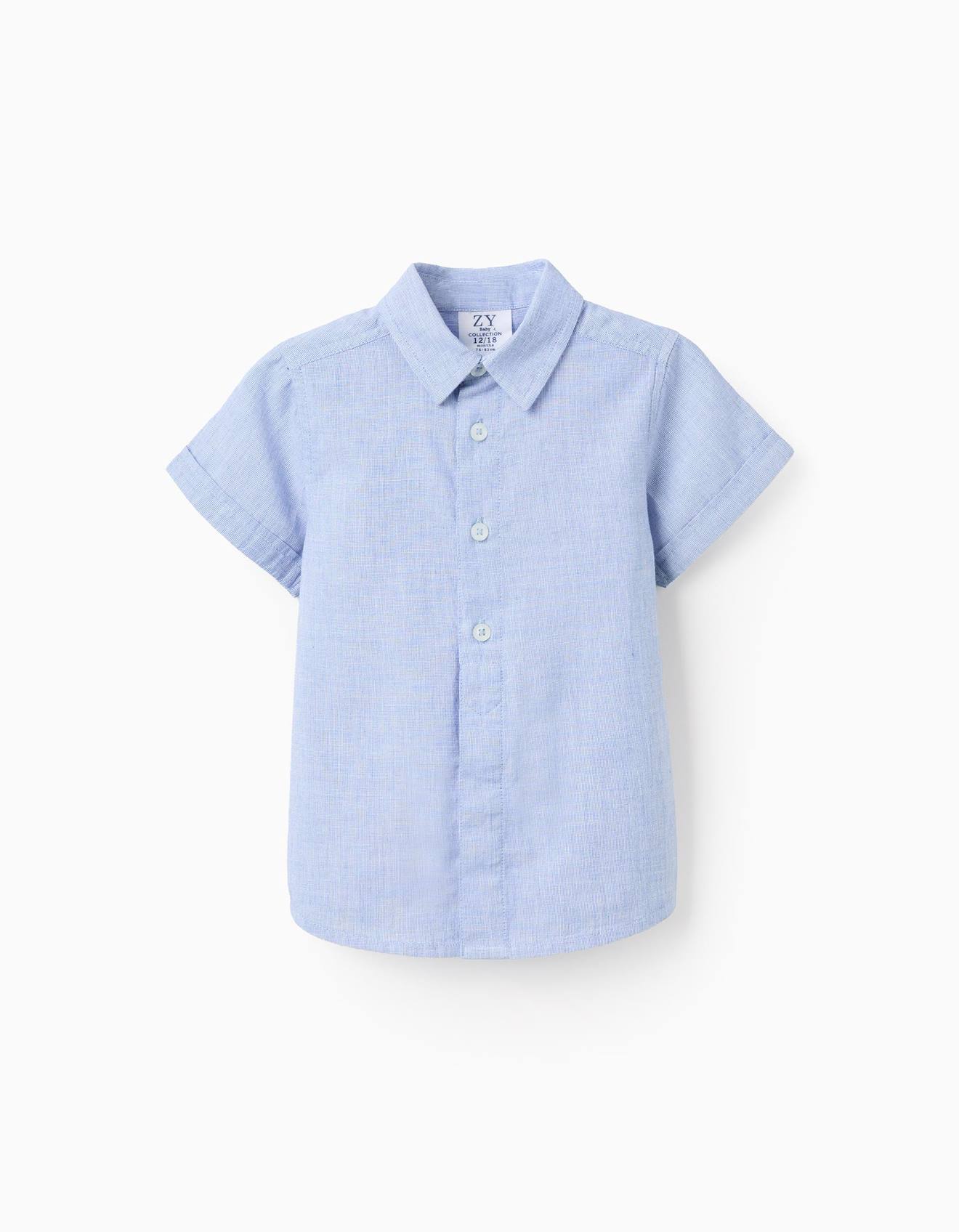 Chemise À Manches Courtes Unie En Coton Bleu Clair
