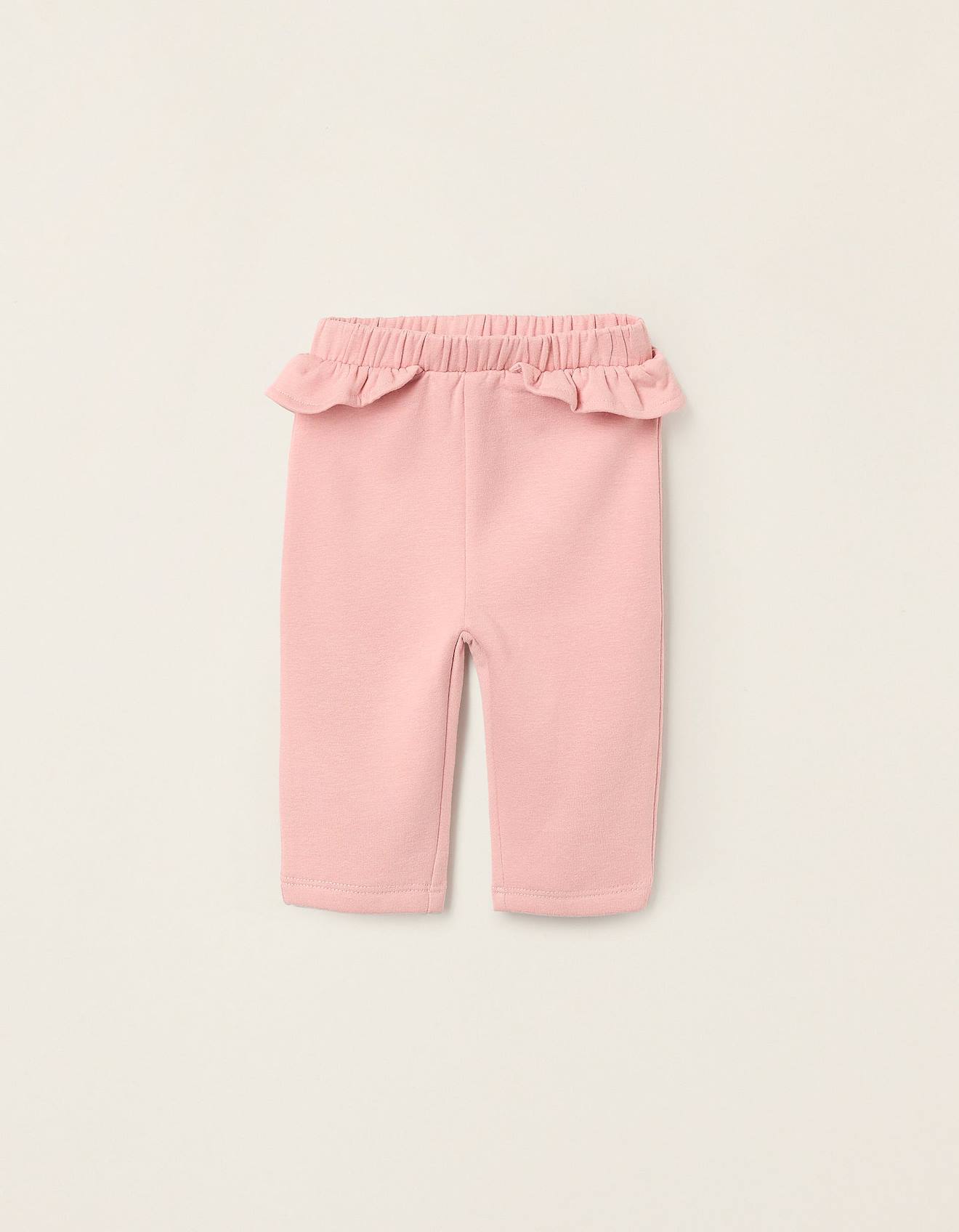 Pantalon En Coton Polyester Peigné Avec Volants Rose