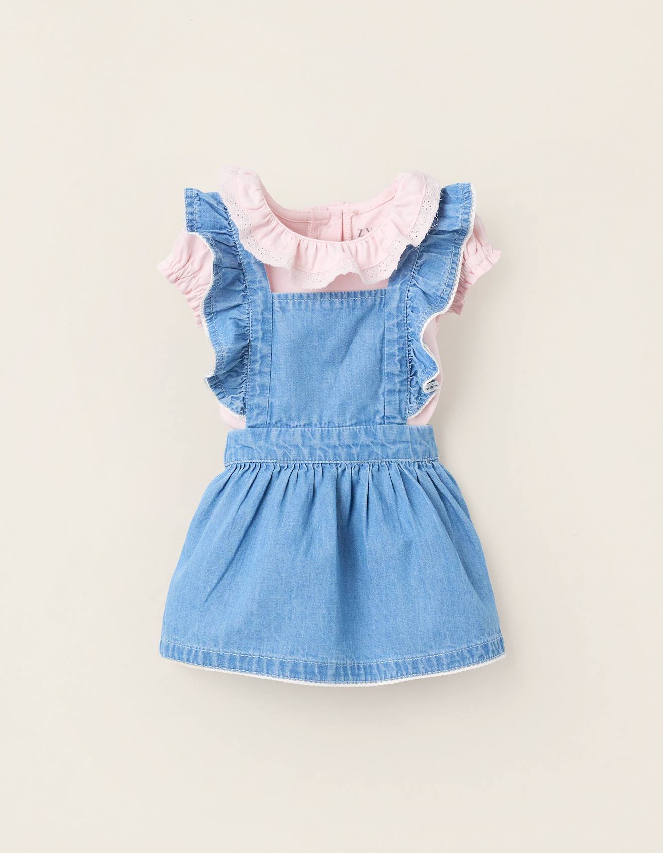 Body + Robe Salopette À Volants Rose Clair