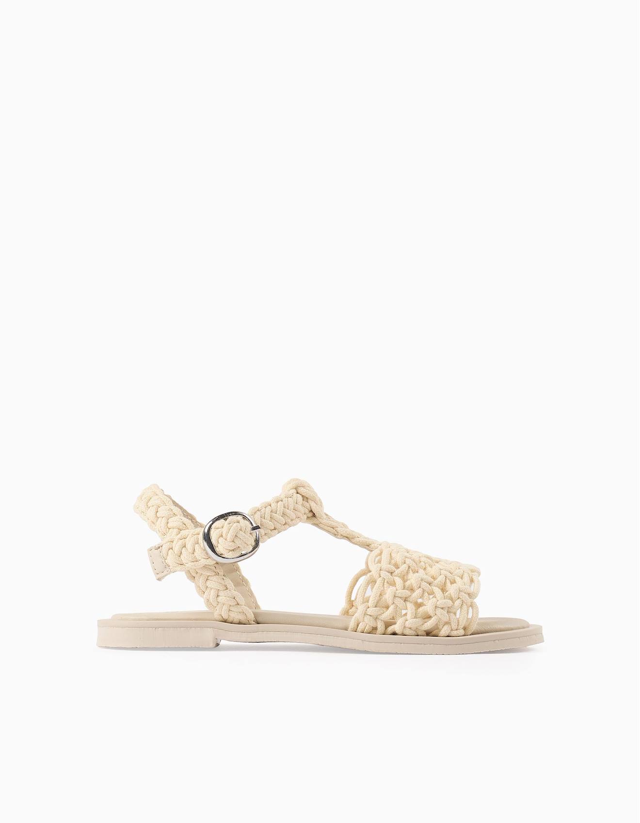 Sandales En Corde Avec Boucle Beige