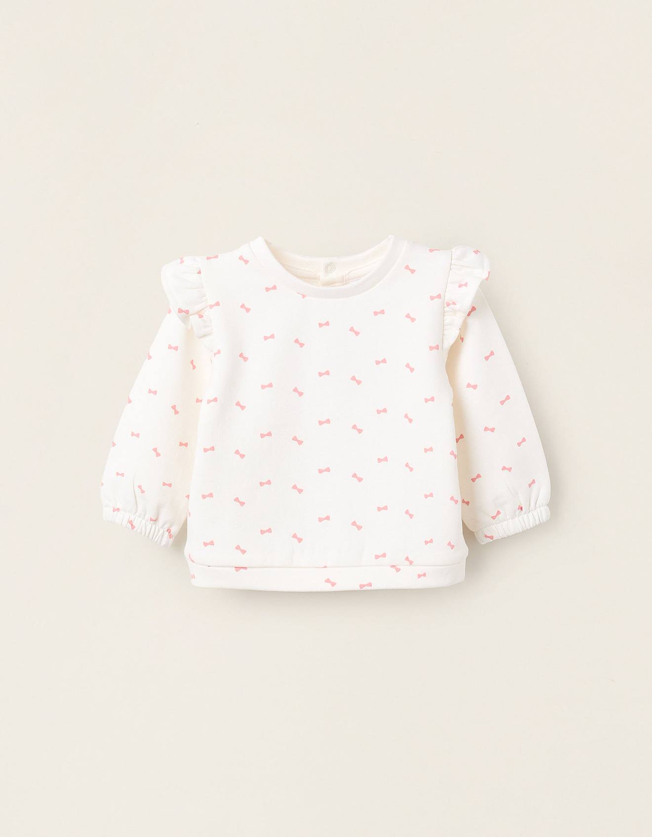 Sweat En Coton Polyester Peigné Avec Volants Blanc