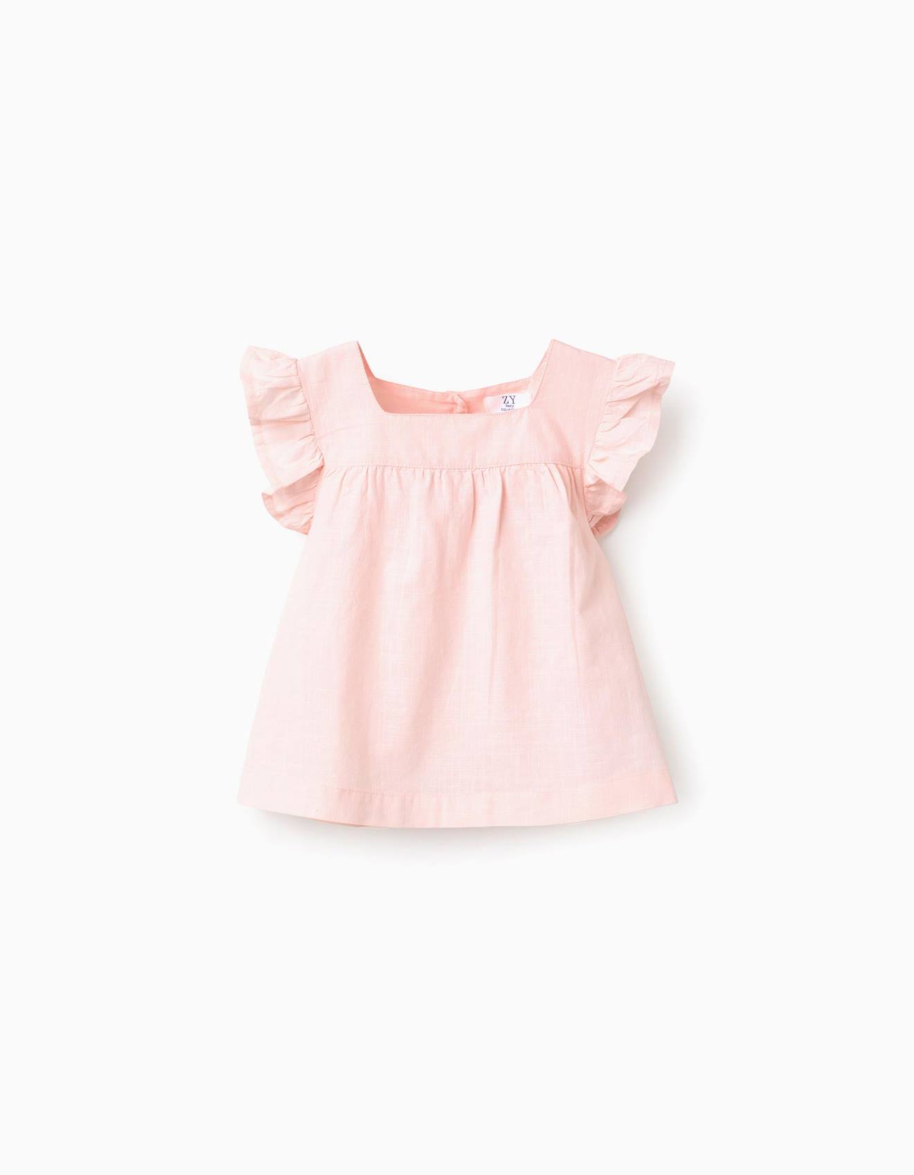 Blouse En Coton Slub Avec Volants Rose