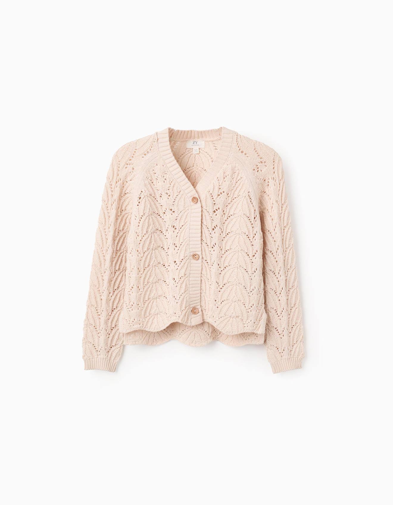 Gilet En Maille Ajourée Avec Col En V Beige Clair