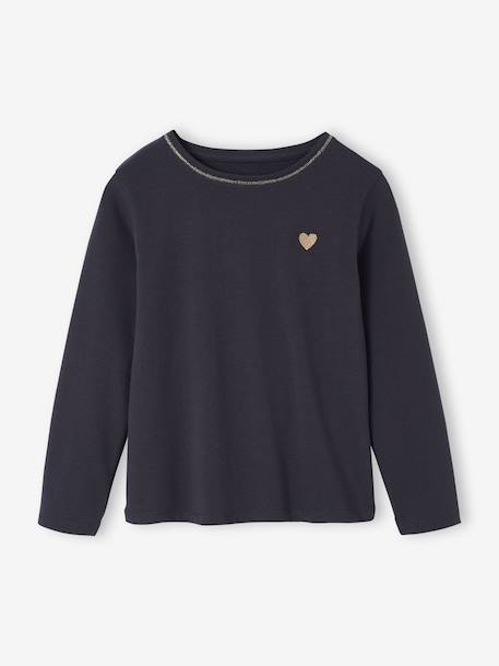 Fille-T-shirt fille coeur pailleté manches longues 