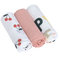 Puériculture-Lot de 3 langes happy fruits cerise