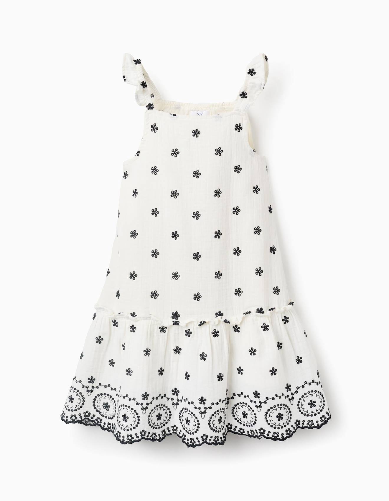 Robe En Mousseline De Coton Avec Broderies Blanc