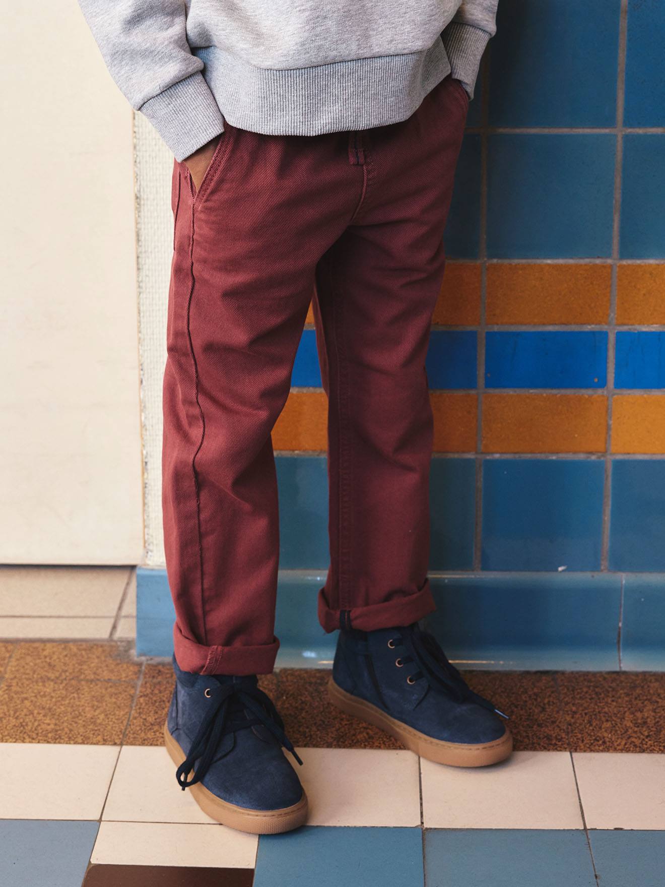 Pantalon garçon  fluide facile à enfiler garçon terracotta