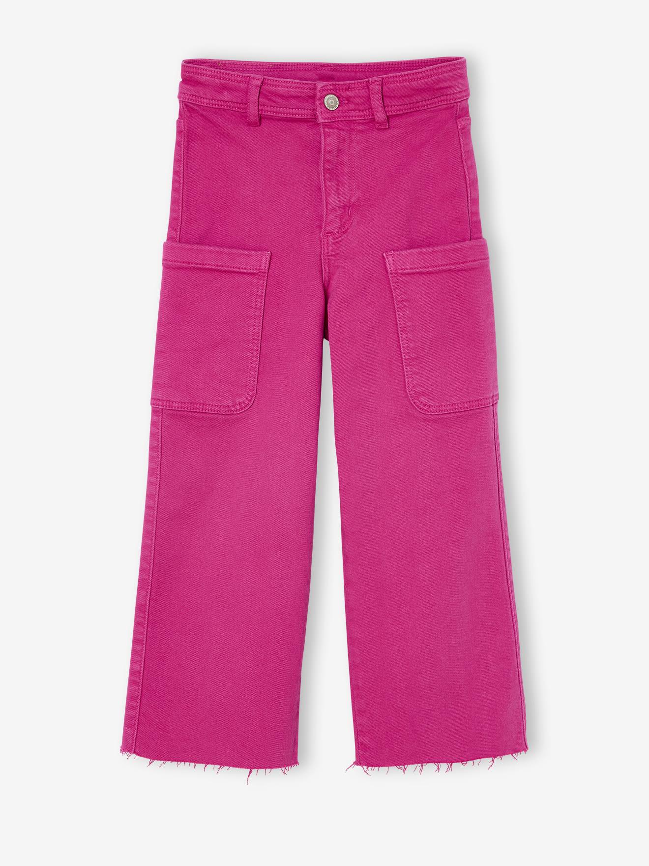Pantalon cargo large fille fuchsia