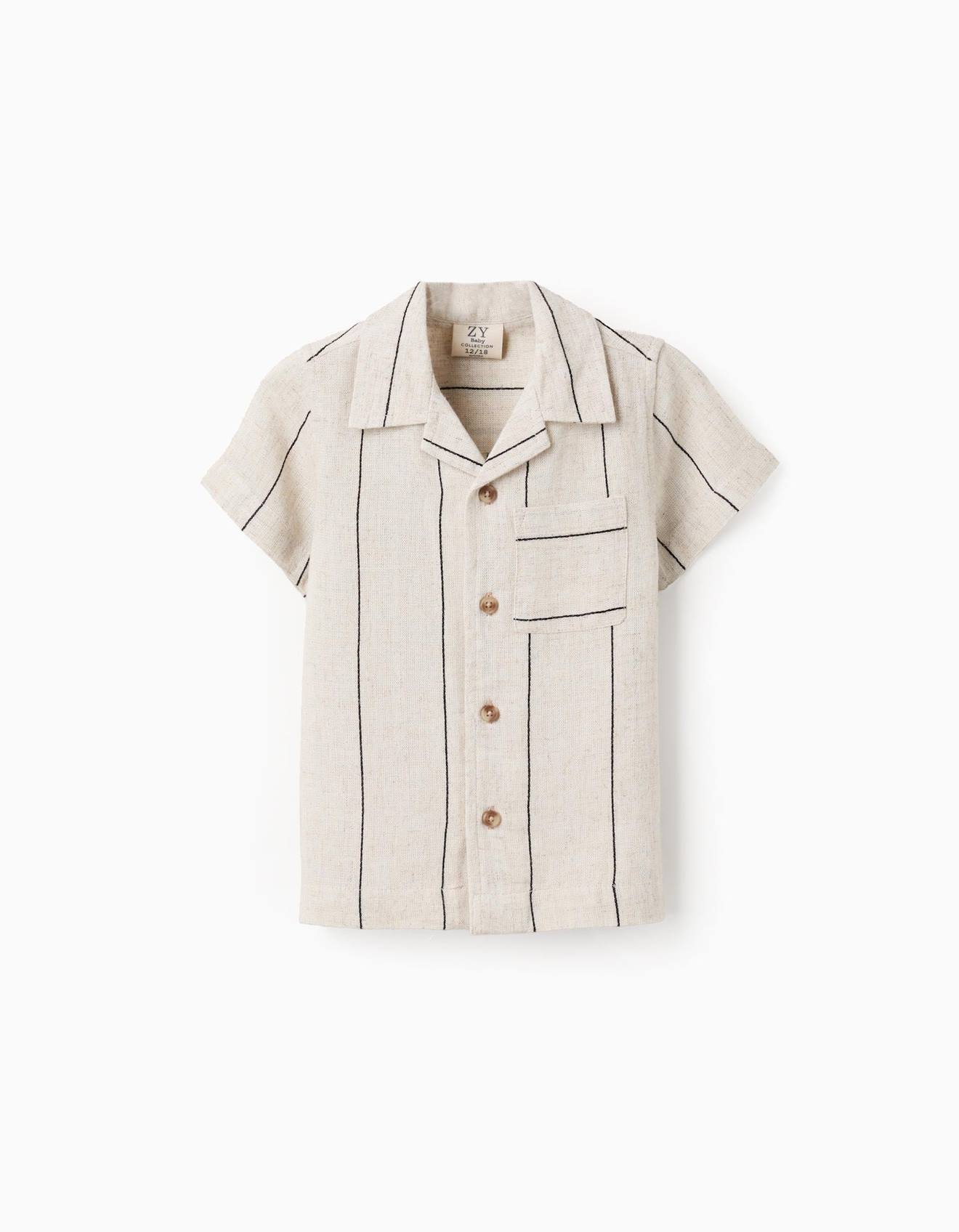 Chemise À Manches Courtes En Viscose Et Lin Beige