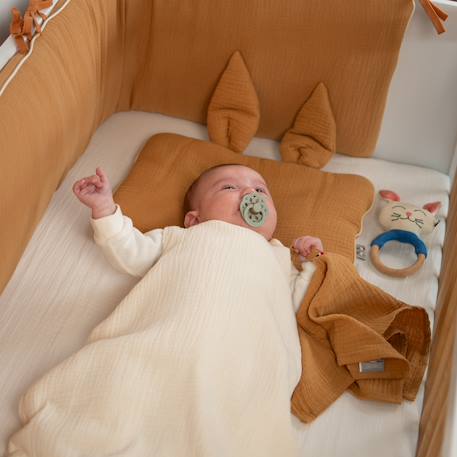 Oreiller plat lapin en gaze de coton jeanne Beige+Blanc+Blanc à pois or+Bleu+Camel+Écru+Gris clair+Terracotta+Vert de gris 26 - vertbaudet enfant 