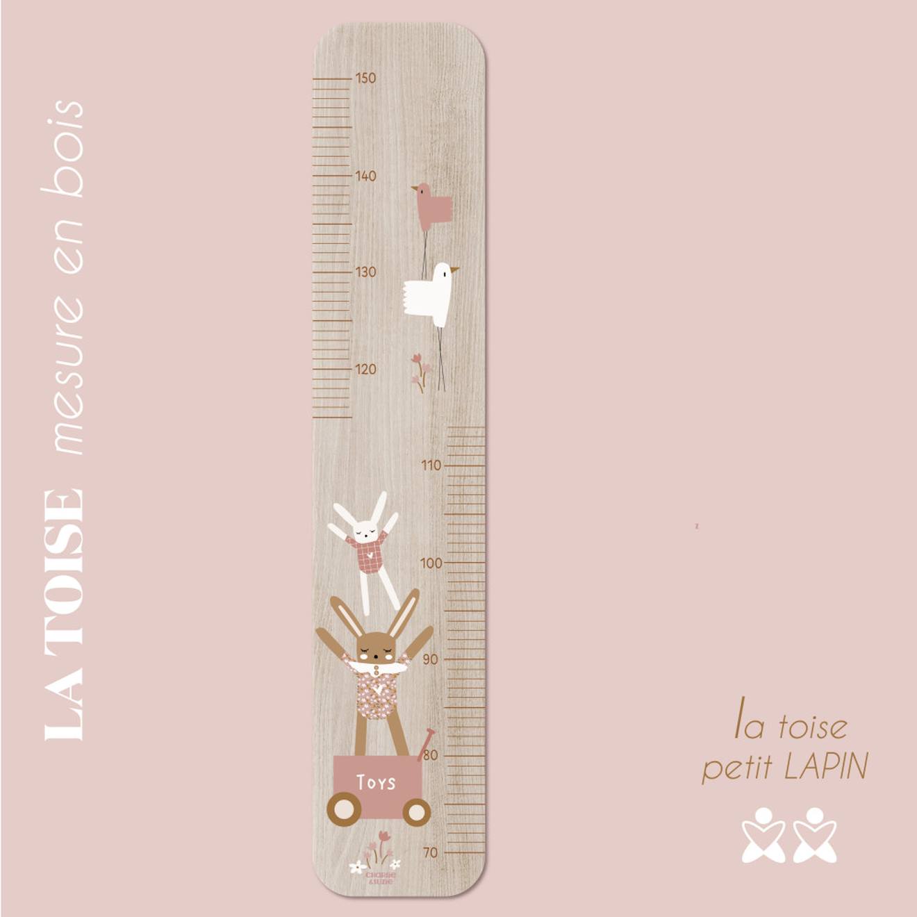 Toise en bois toises lapin doudou rose multicolore
