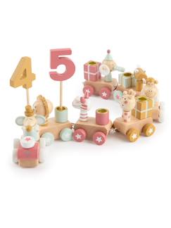 Linge de maison et décoration-Décoration-Train d’anniversaire en bois 0-99 ans, scandi