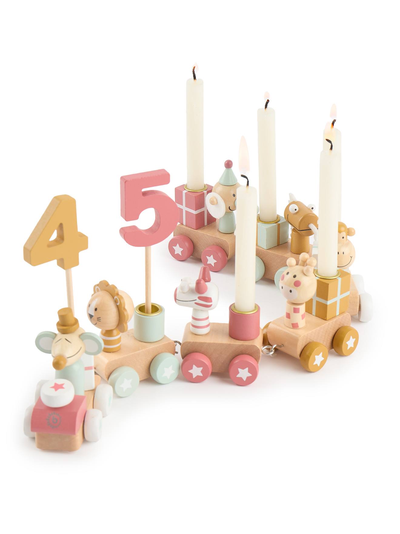 Train D’anniversaire En Bois 0-99 Ans, Scandi Berry Avec Bougies