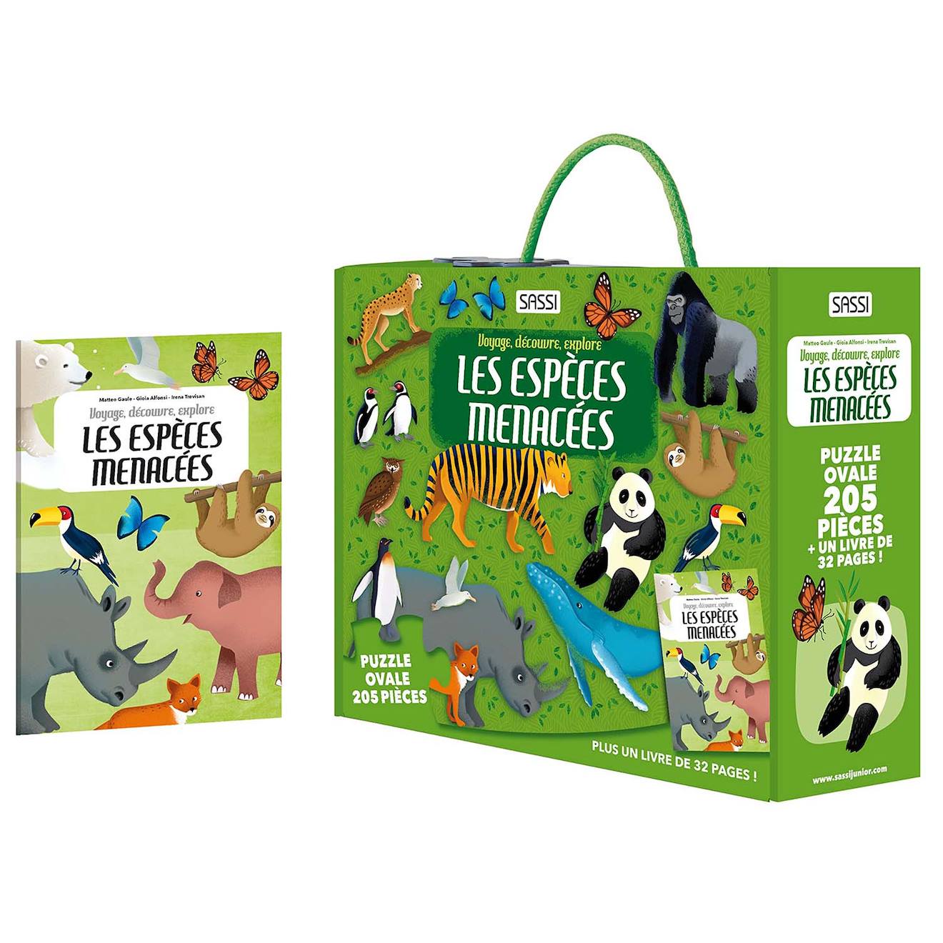 Puzzle & Livre - Voyagez Découvrez Explorez Les Espèces Menacées Vert