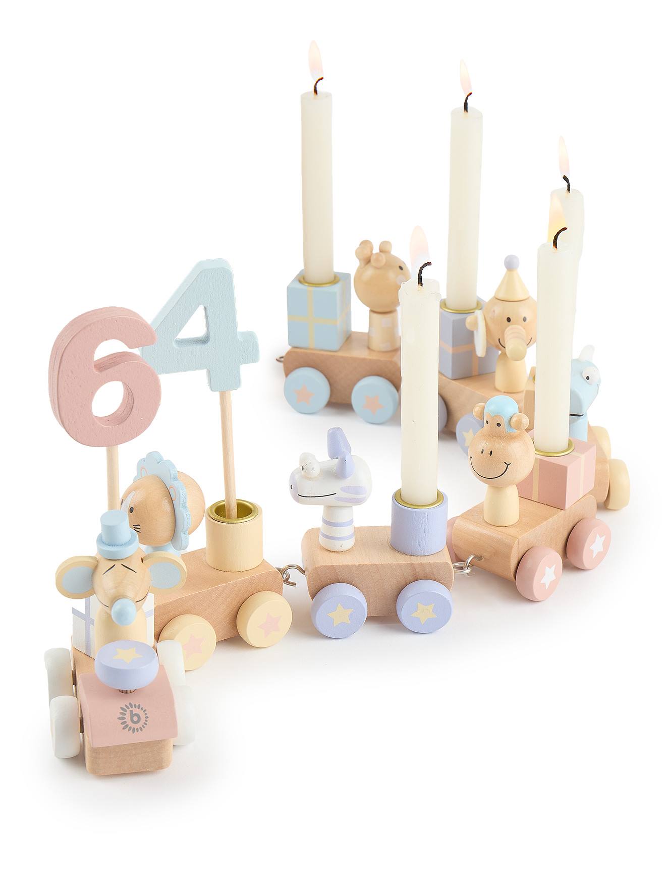 Train D’anniversaire En Bois 0-99 Ans, Scandi Candy Avec Bougies