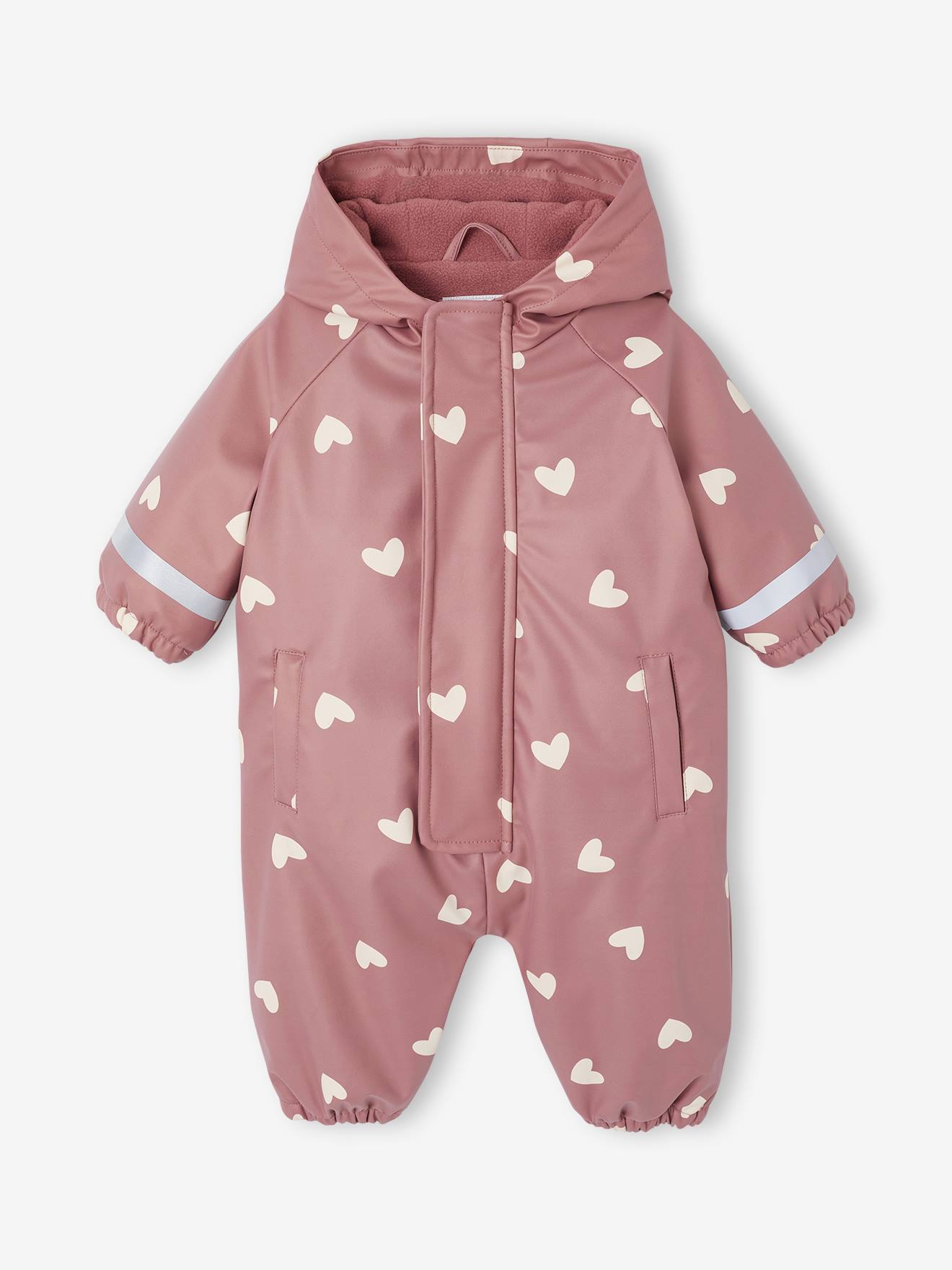 Combinaison de pluie imprimée à capuche bébé doublée polaire vieux rose (Vertbaudet) - Image 1