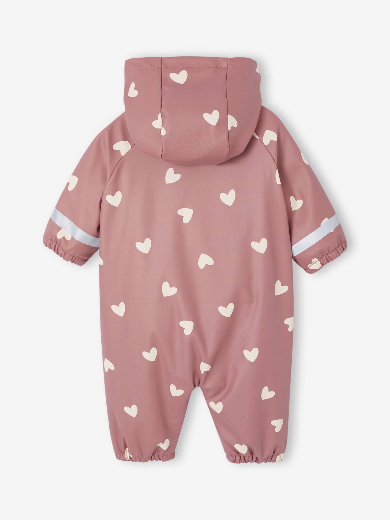 Combinaison de pluie imprimée à capuche bébé doublée polaire vieux rose (Vertbaudet) - Image 2