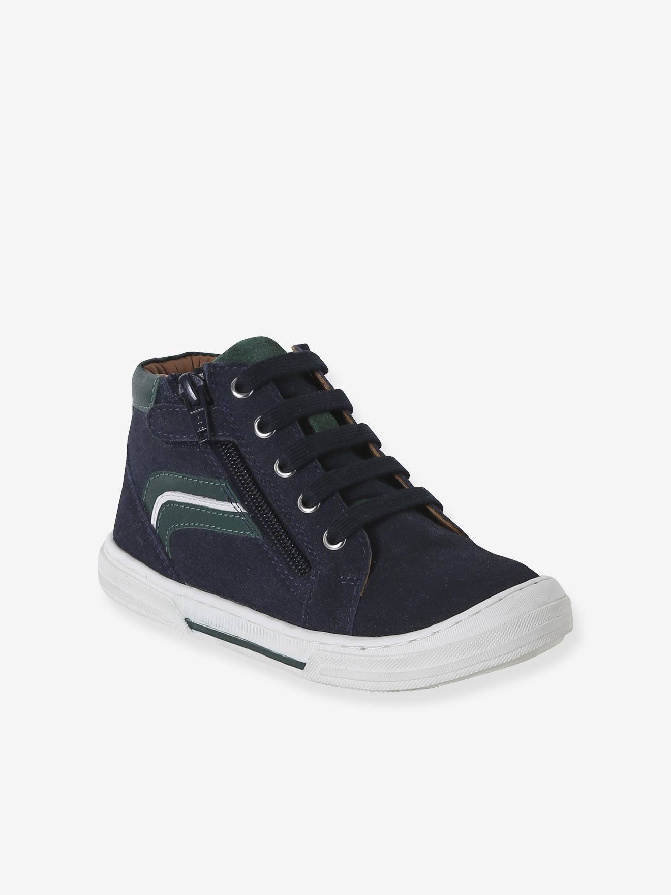 Chaussures enfant garon cuir montantes zippes et laces marine 25 €
