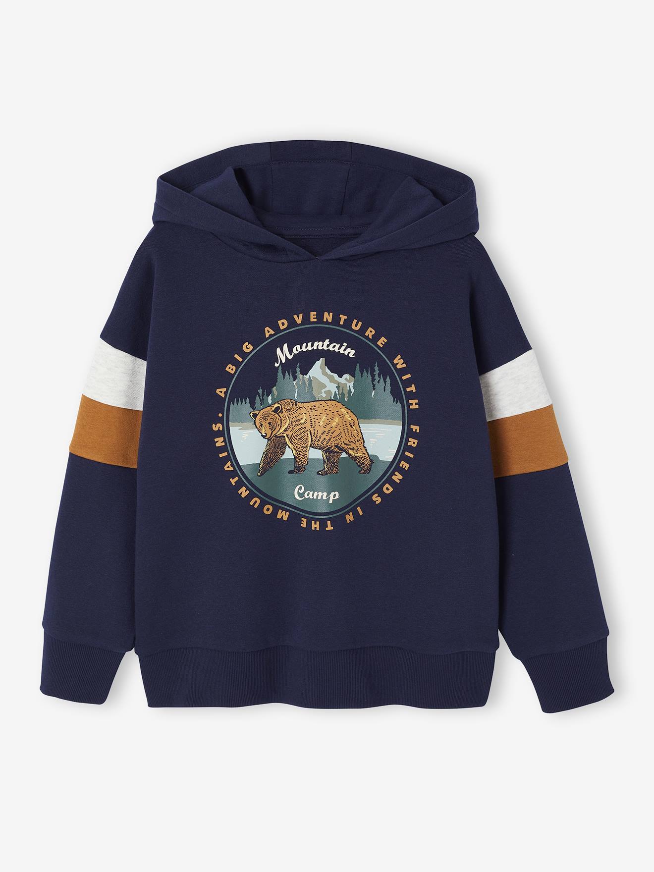 Sweat garçon à capuche motif placé marine