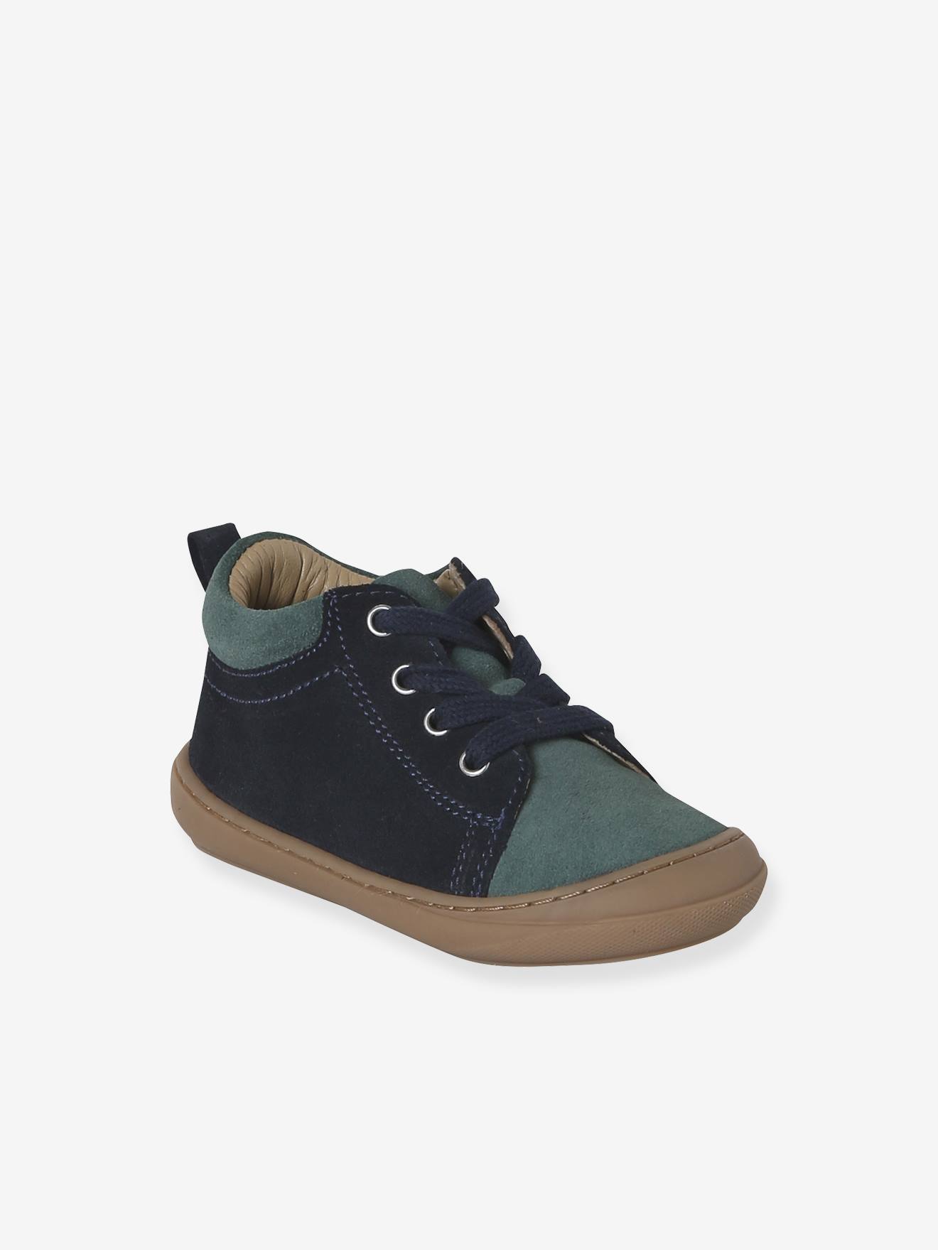 Bottillons lacés cuir souple bébé premiers pas bleu