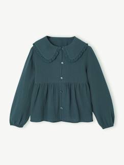 -Chemise fille gaze de coton col brodé