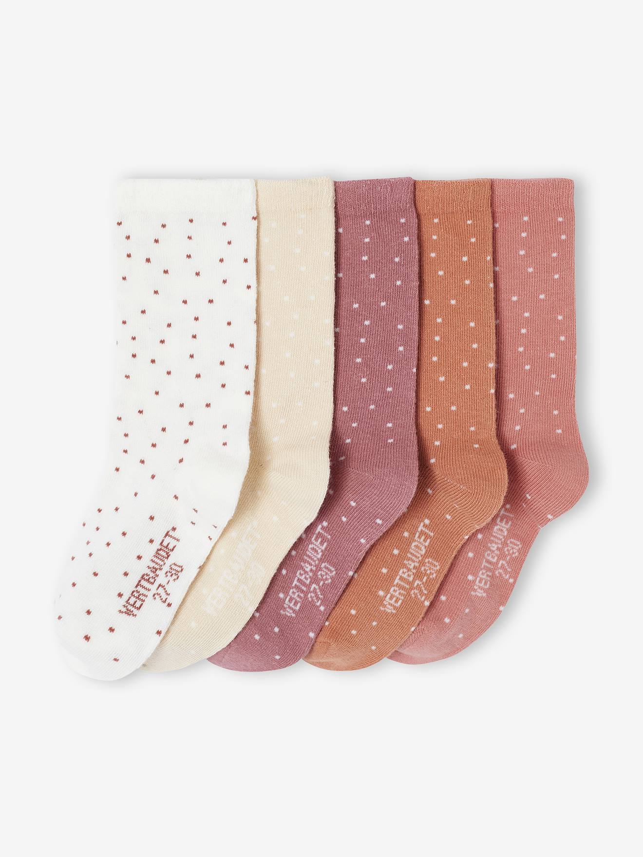 Lot de 5 paires de chaussettes pois fille bois de rose 8$