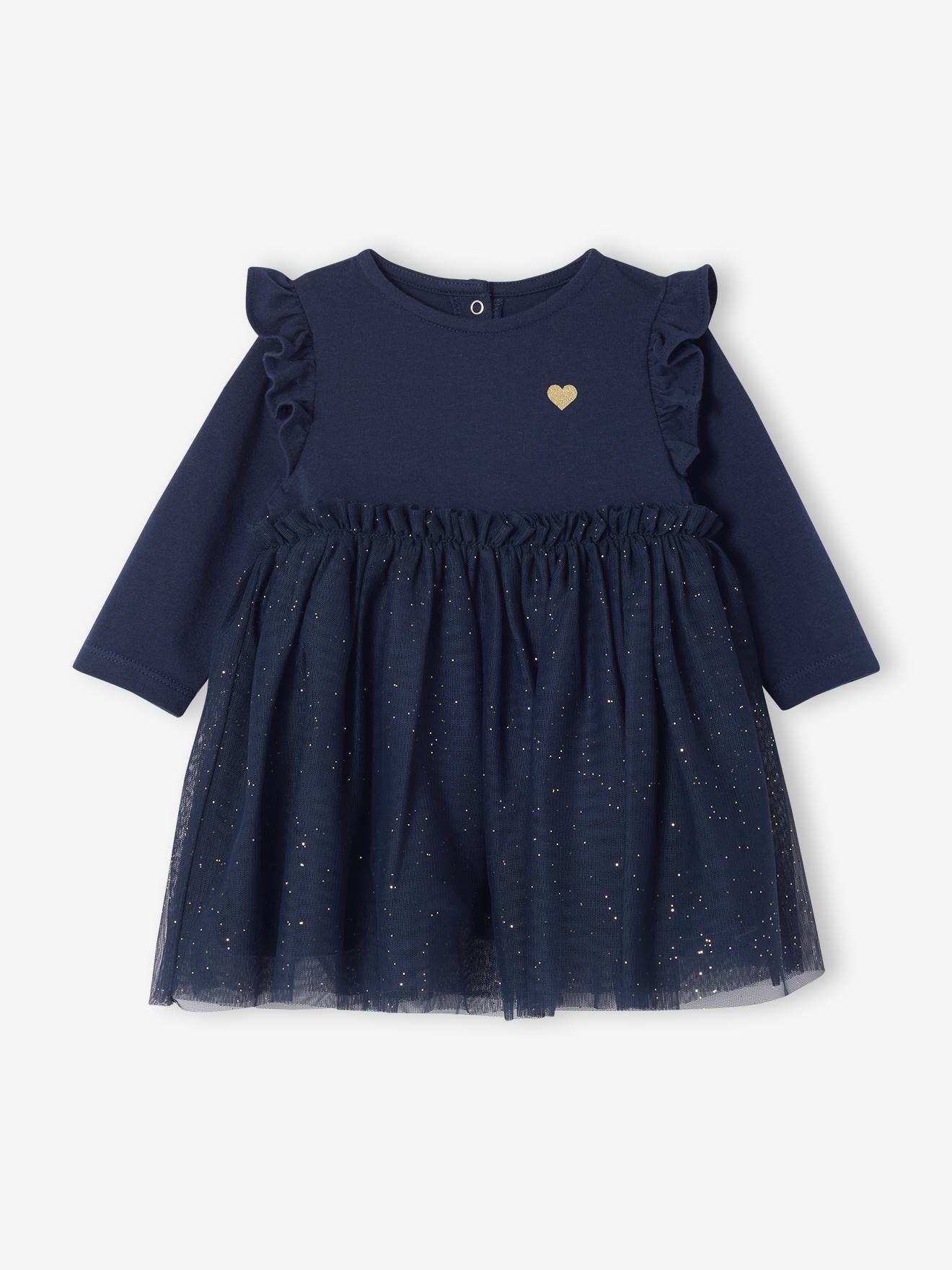 Robe noël bébé fille jupon tulle pailleté marine