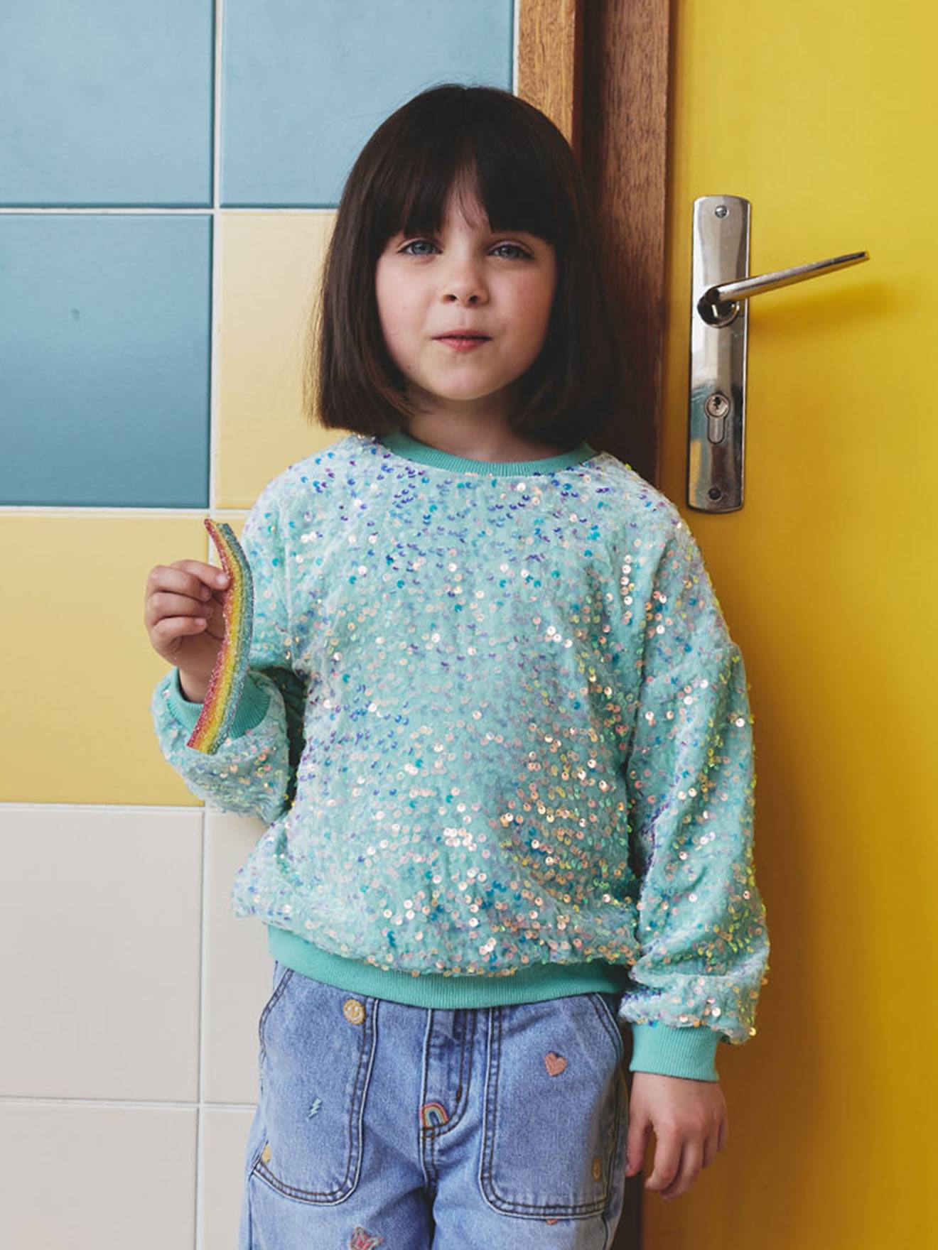 Sweat fille sequins turquoise 14 €