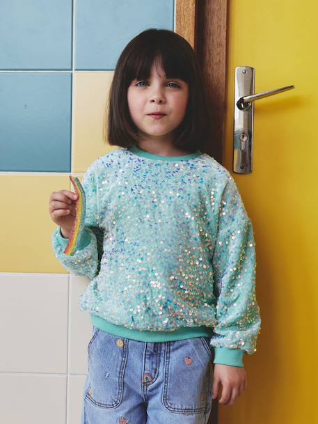 Sweat fille à sequins   - vertbaudet enfant