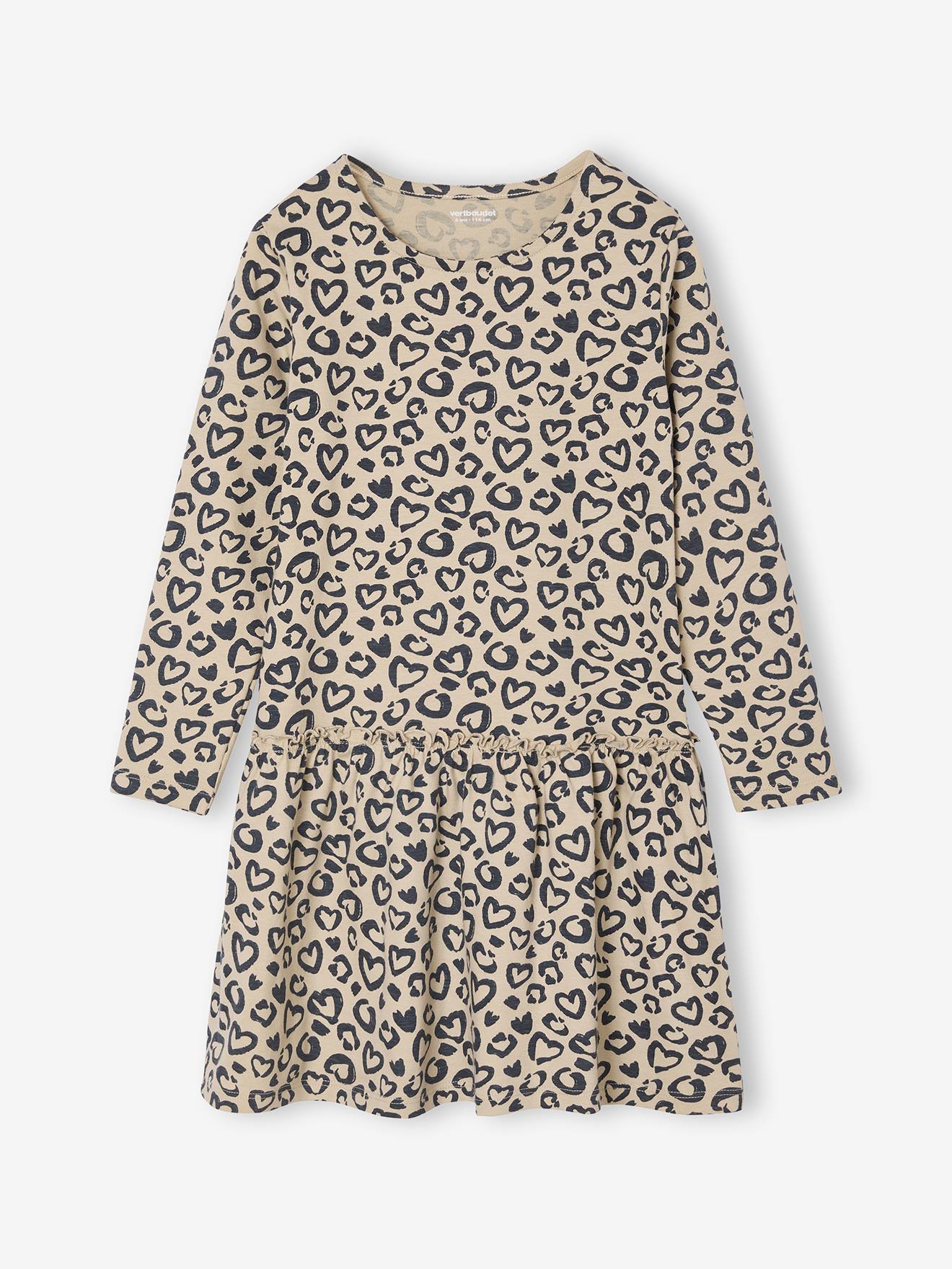 Robe imprime fille manches longues beige poudr 16 €