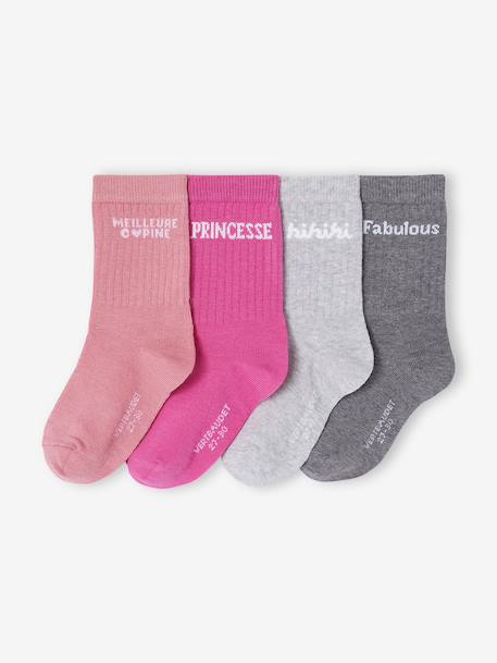 Fille-Lot de 4 paires de mi-chaussettes "message" fille