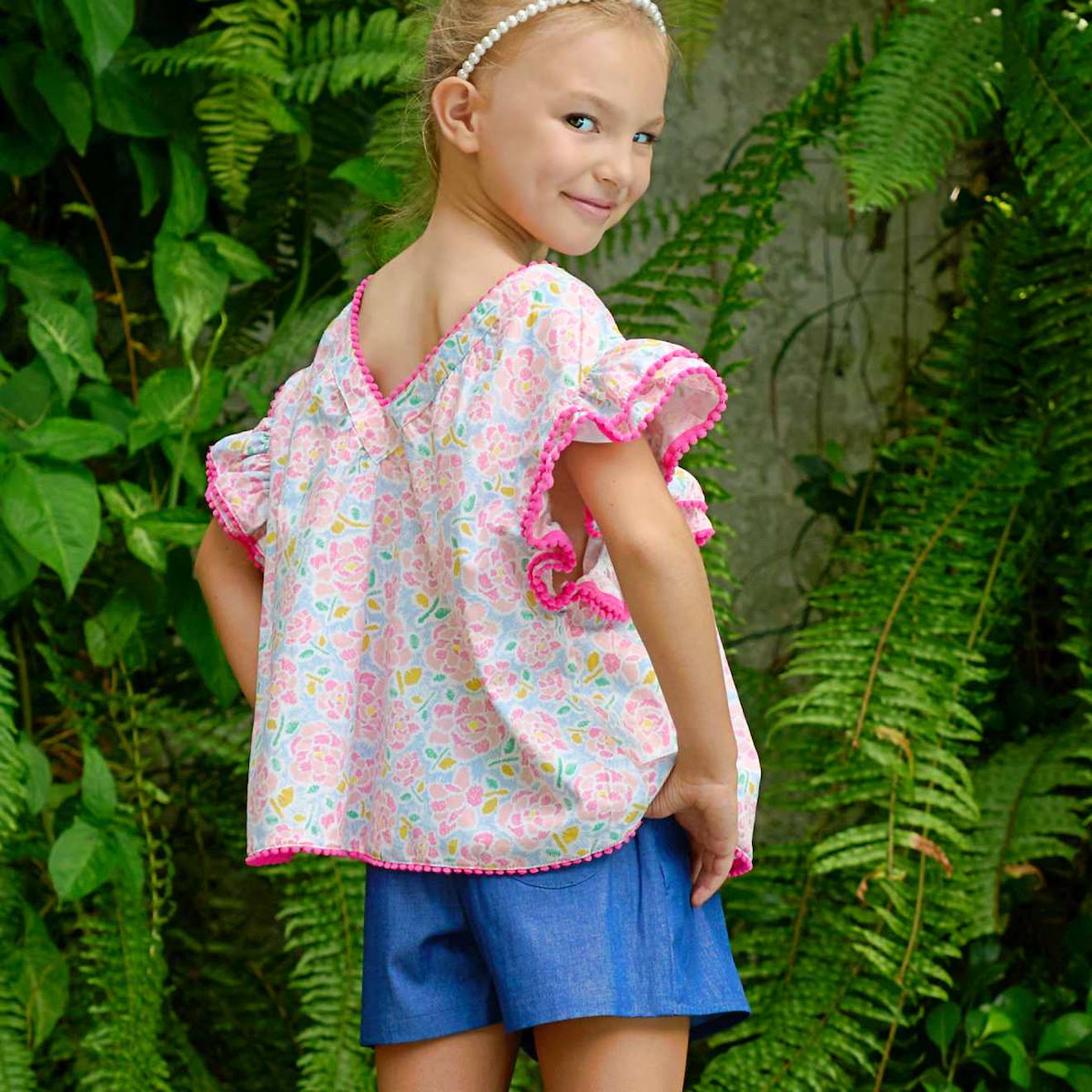 Ensemble Blouse Fleurie Et Jupe/short Bleu Marithé Et François Girbaud - Taille L, Occasion Très Bon état