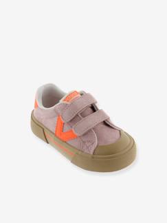 -Baskets enfant cuir et contrast à scratchs