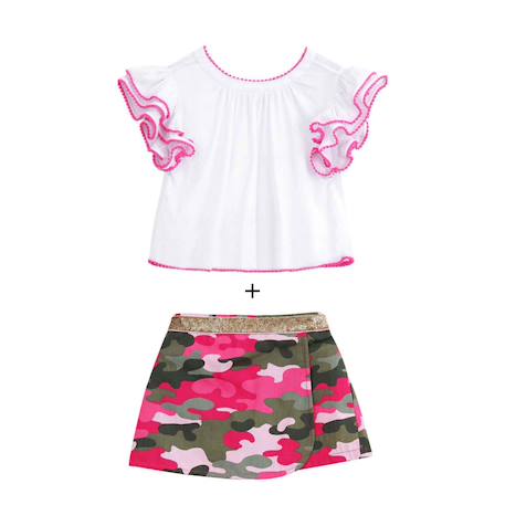 Fille-Ensemble été   blouse   & jupe short  et