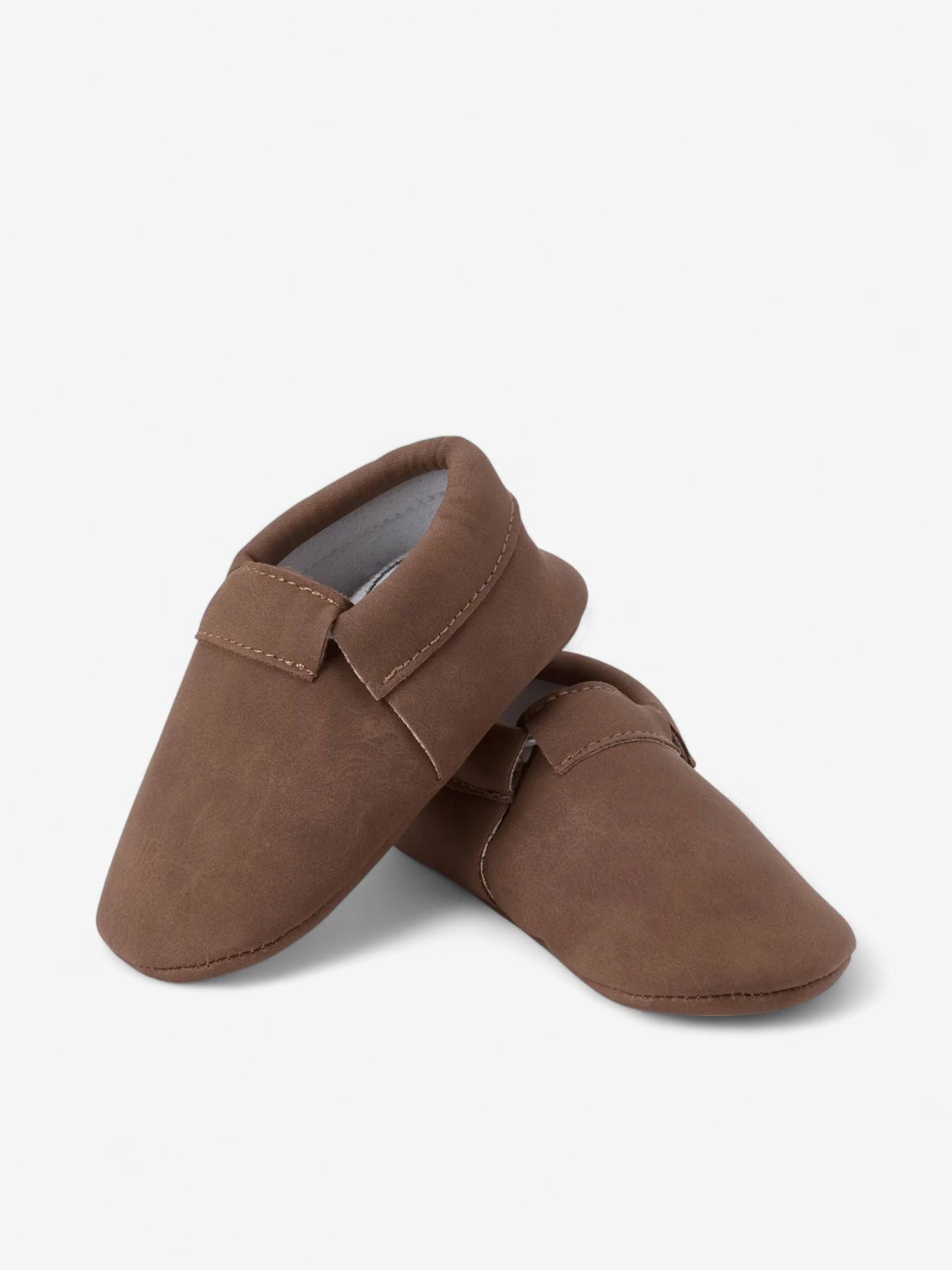 Chaussons Casual Enfant En Cuir Vegan Brun (Babymocs) - Image 1
