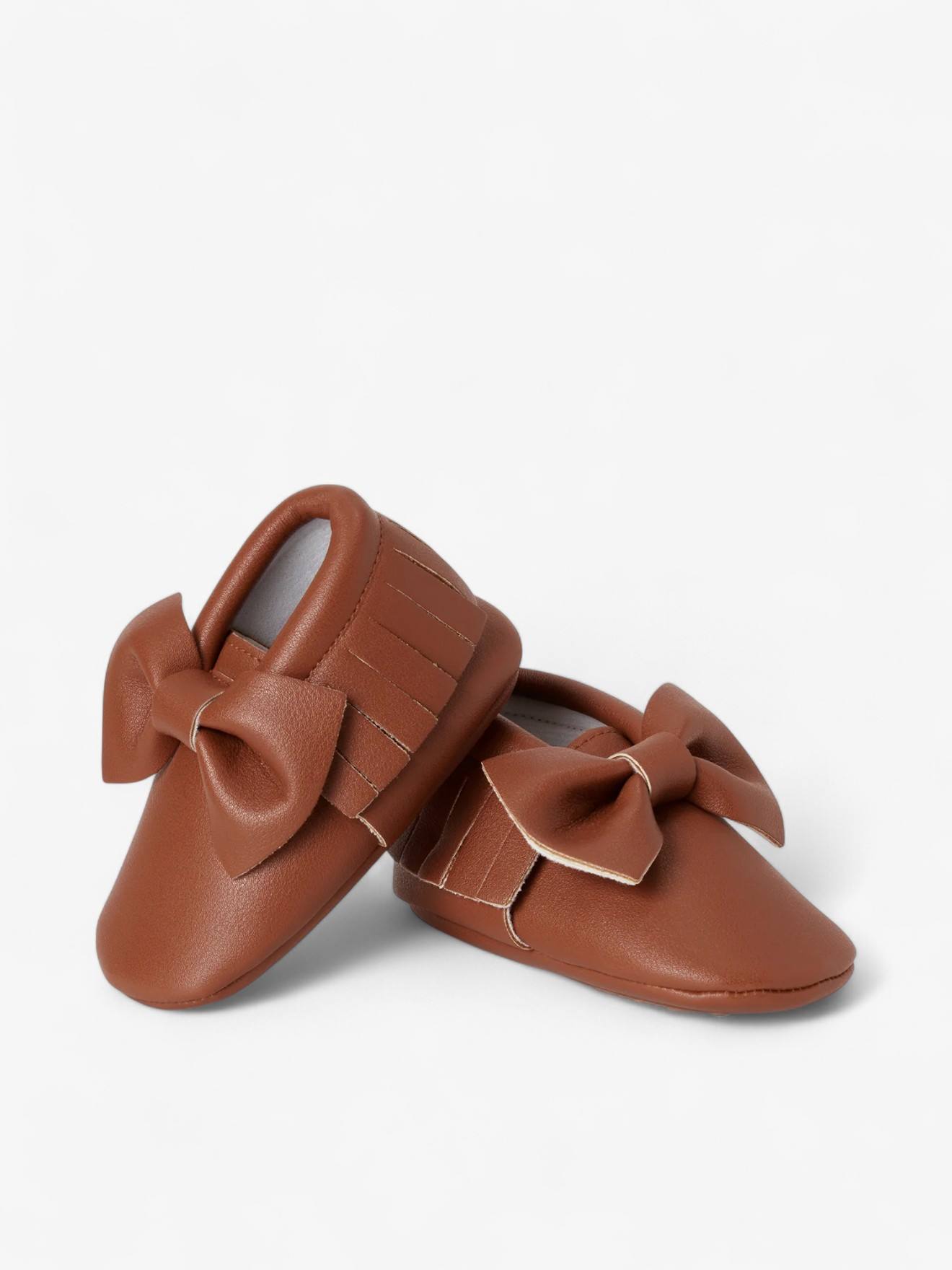Chaussons Bow Enfant En Cuir Vegan Brun