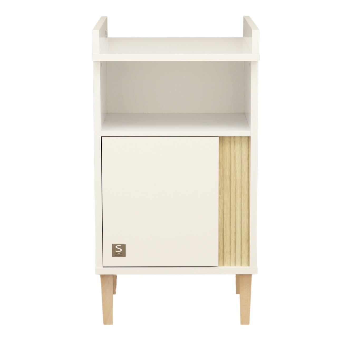 Meuble À Langer Avec Détail Imitation Bois Texturé Et Pieds Bois - Paloma Blanc/marron