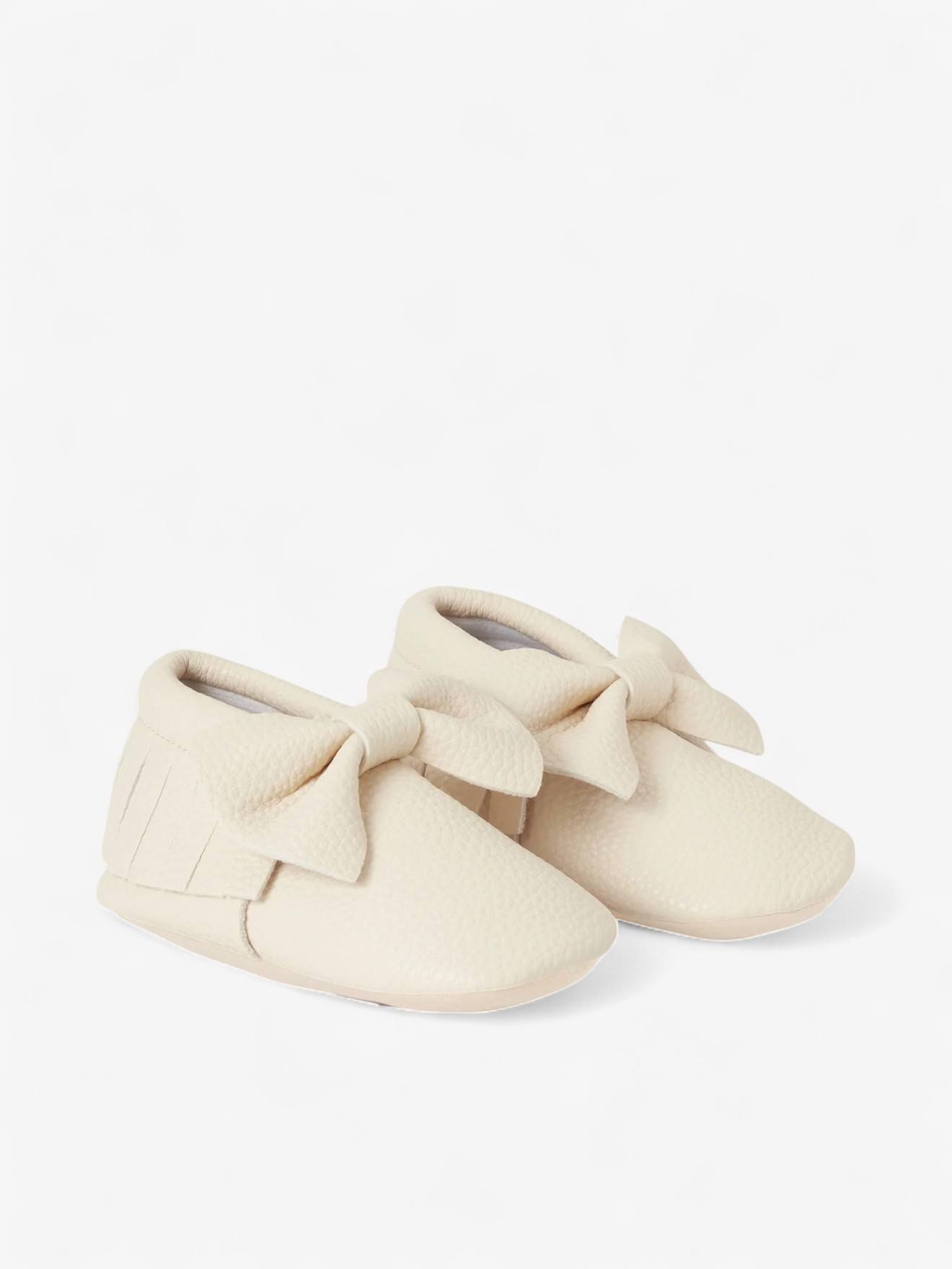 Chaussons Bow Enfant En Cuir Vegan Blanc Cassé