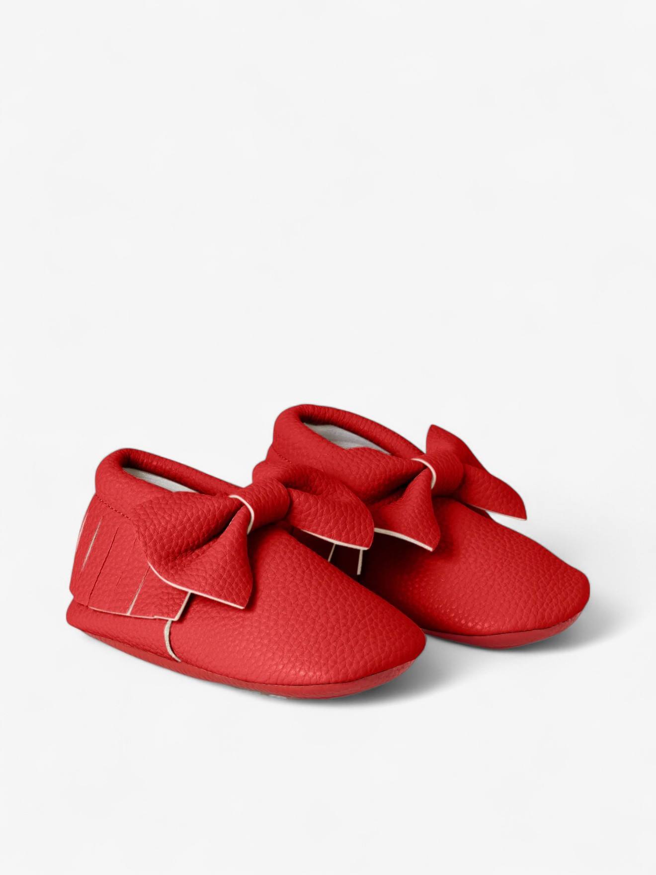 Chaussons Bow Enfant En Cuir Vegan Rouge