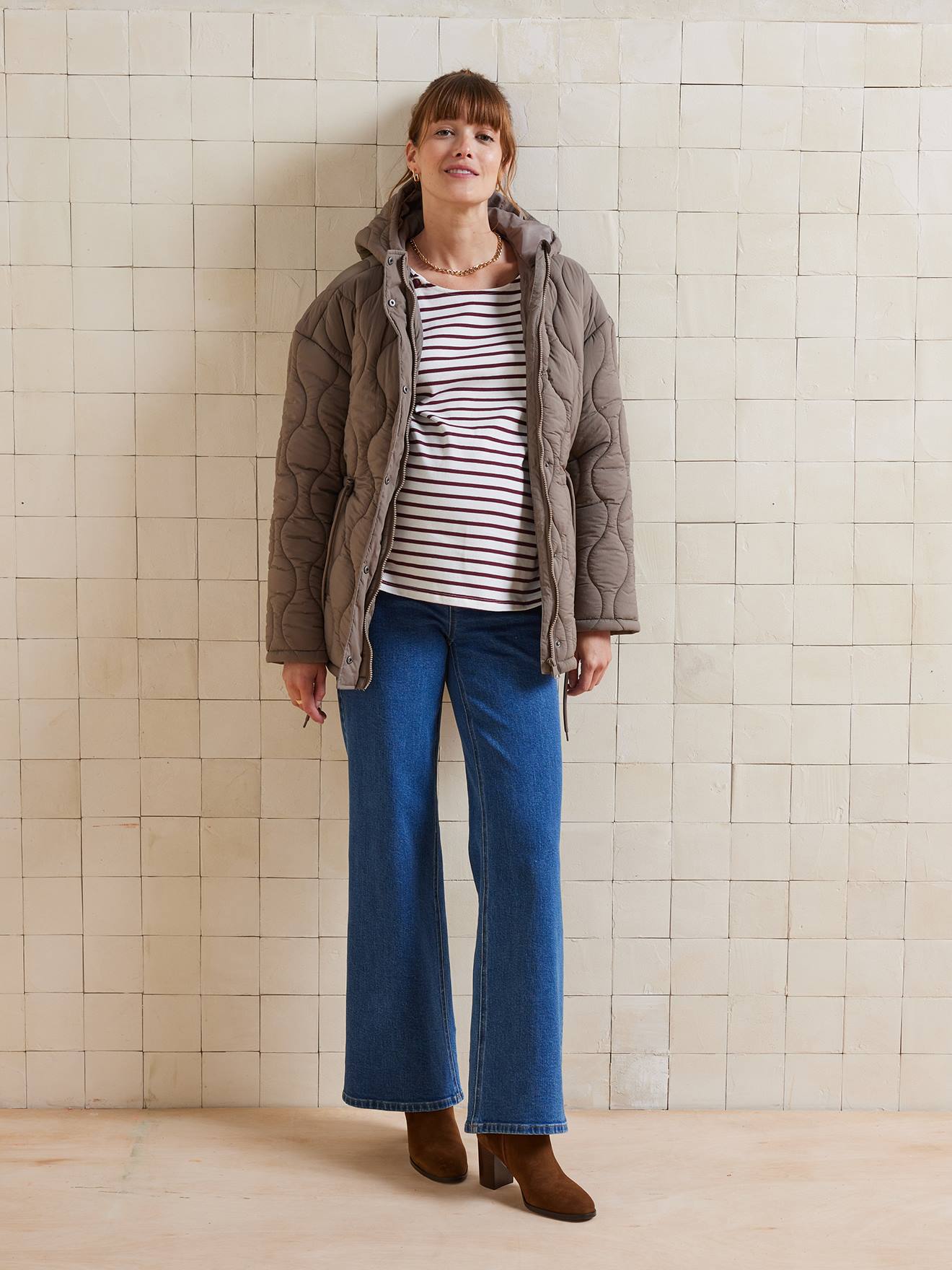 Veste manteau matelassée évolutive grossesse et post-grossesse taupe (Vertbaudet) - Image 2