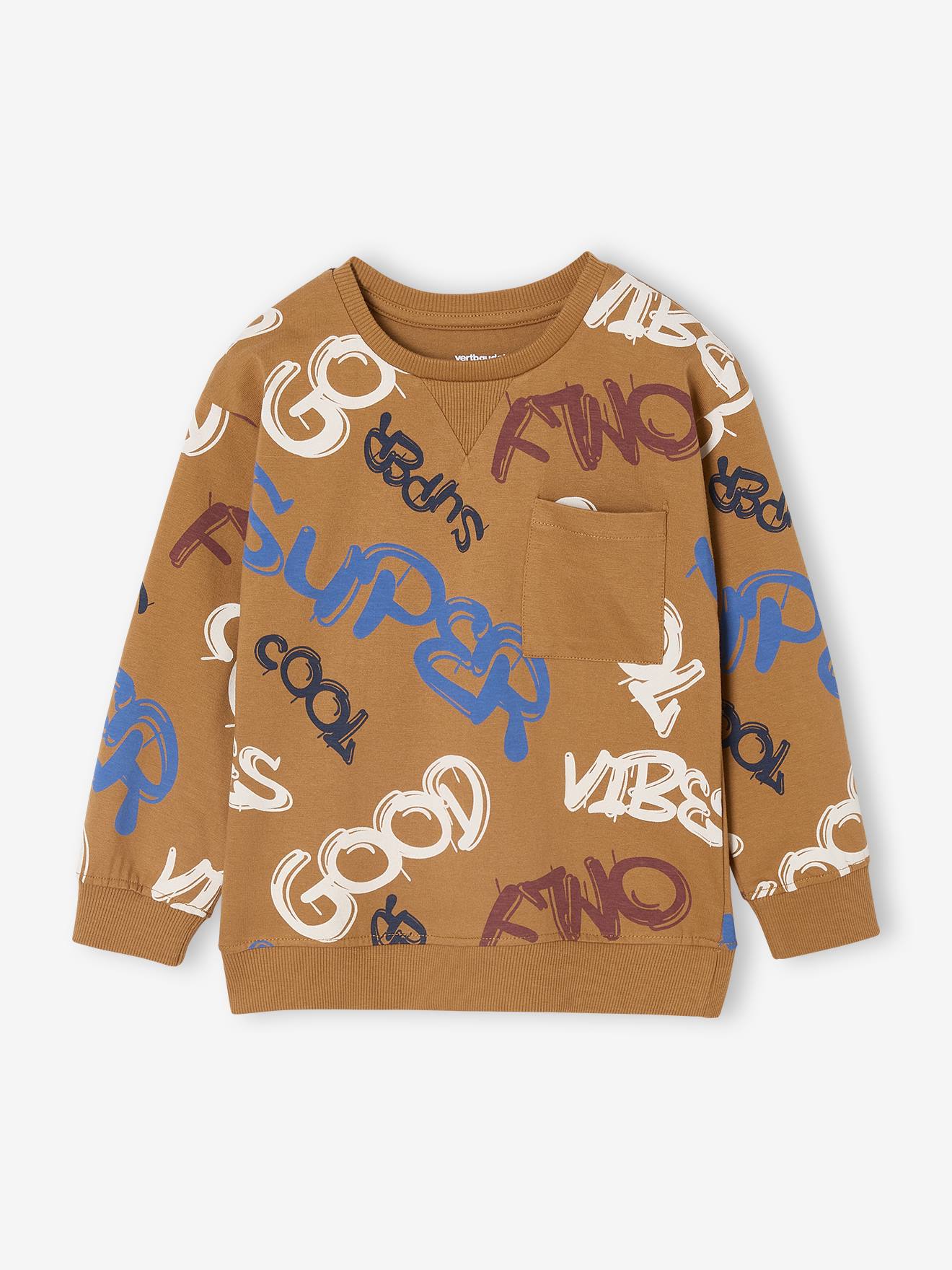 Tee-shirt garçon effet sweat imprimé noix de pécan