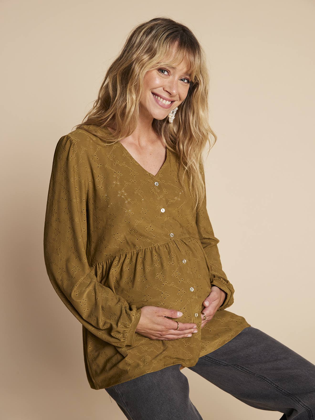 Tee-shirt blouse grossesse olive